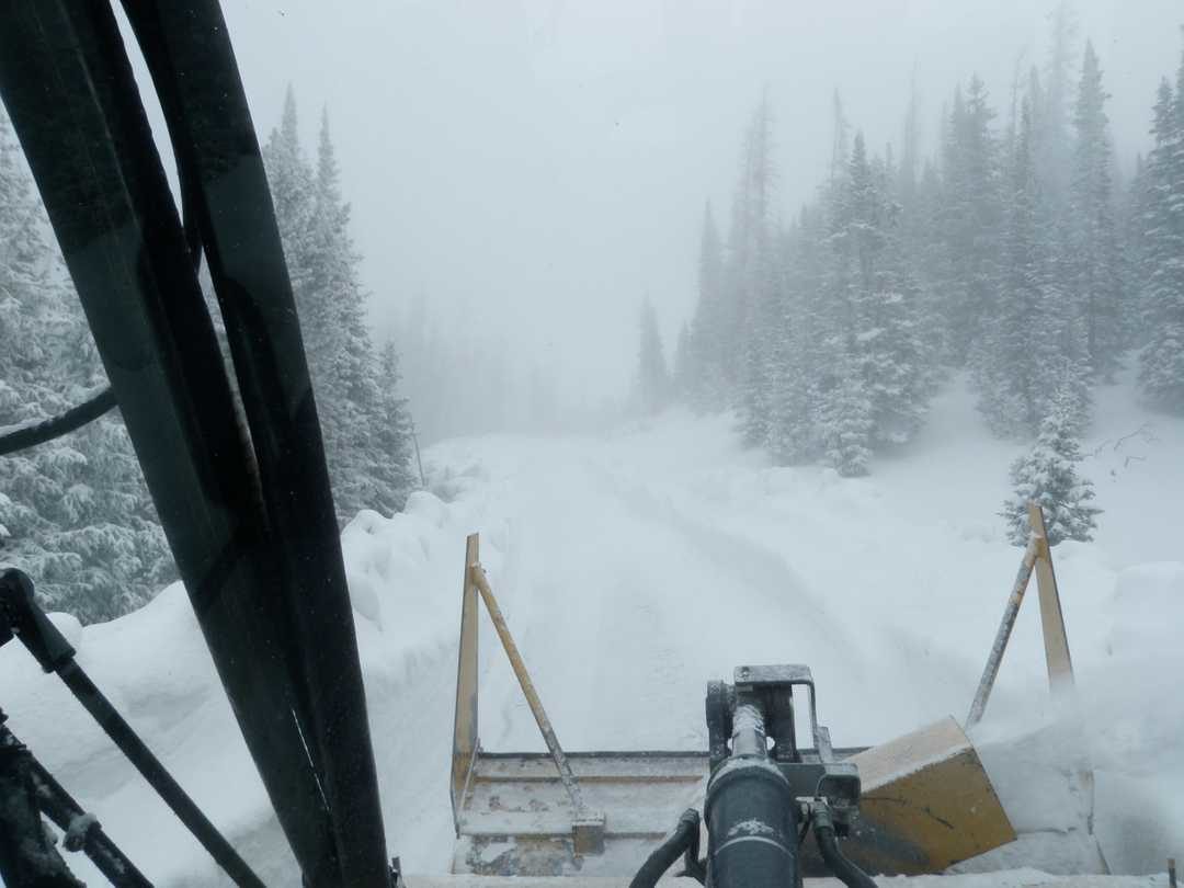 This photo shows the worsening conditions along Trail Ridge Road during Wednesday's plowing operations of the Rocky Mountain National Park Road.