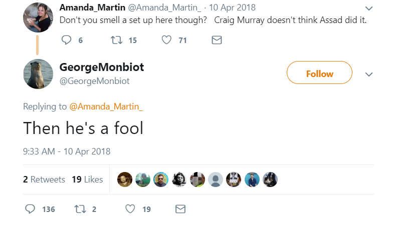 Click to enlarge twitter exchange re chemical weapons douma