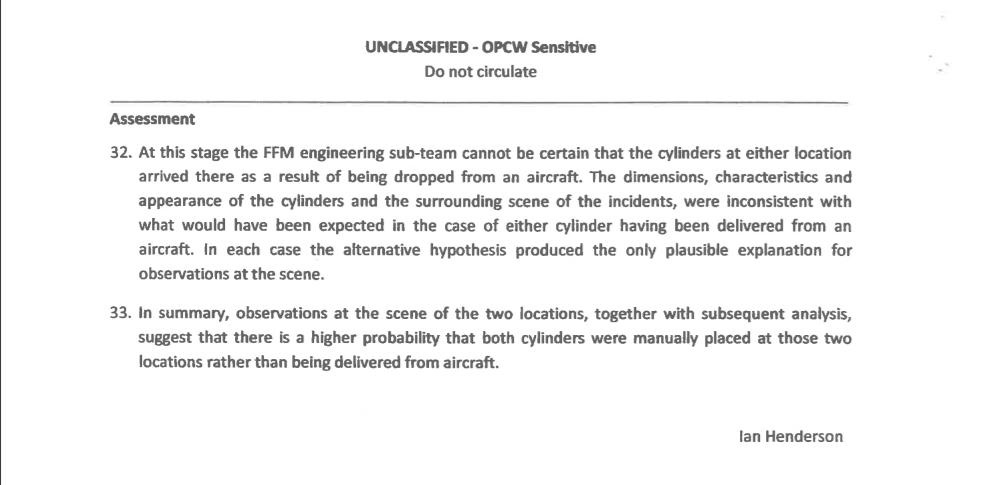 OPCW report douma chemical attack gas cylinder