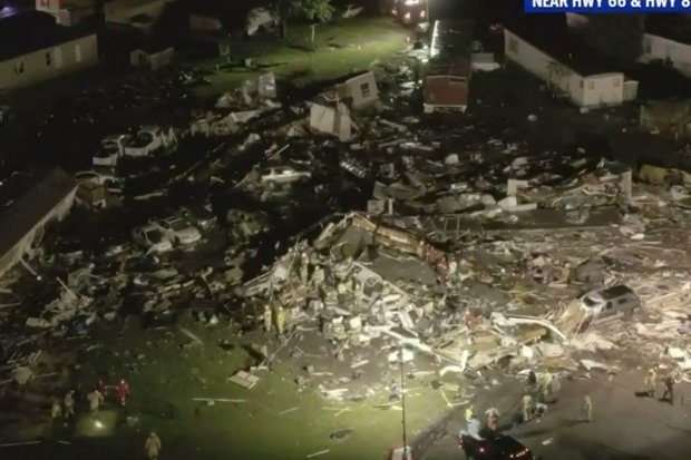 Click to enlarge A hotel and mobile home park in Oklahoma has been flattened by a tornado