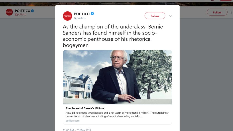 Bernie Sanders anti-semitic money tree Politico tweet