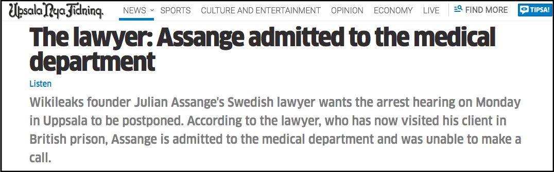 assange ill prison headline