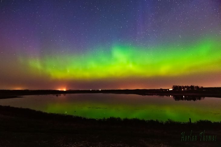 Click to enlarge Rainbow auroras NW of Calgary