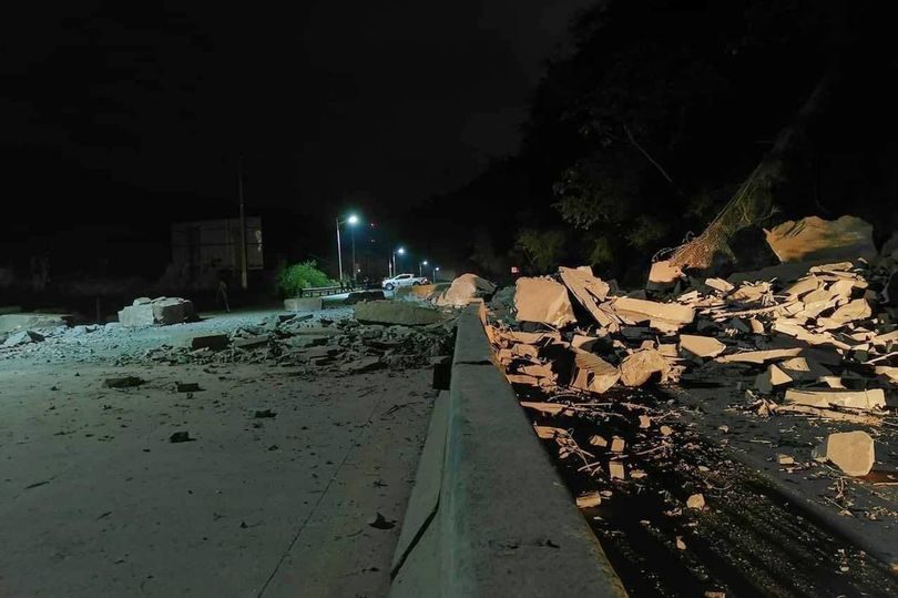 People are being warned to take care as a road is completely destroyed