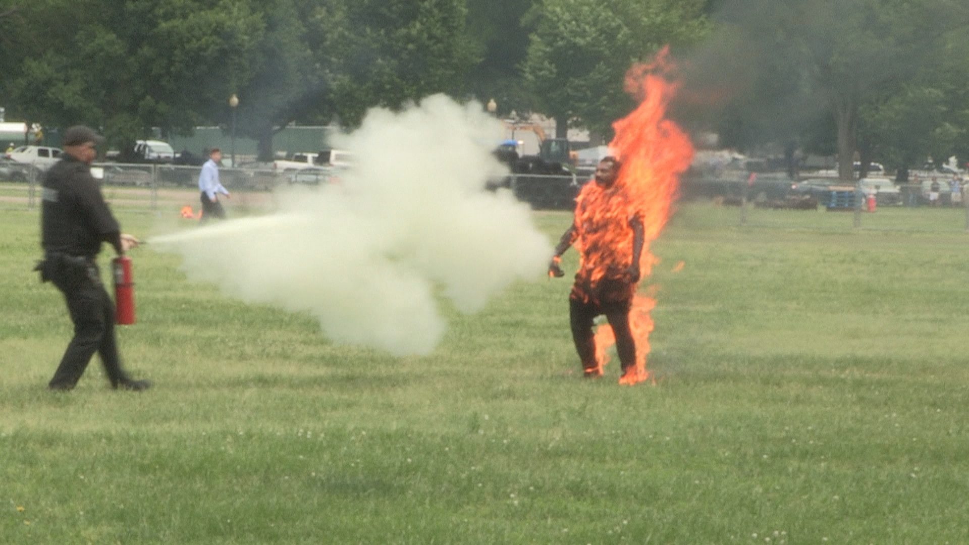 man sets himself on fire