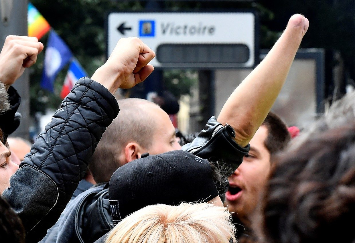Antoine Boudinet takes part in a march against agrochemical giant Bayer-Monsanto