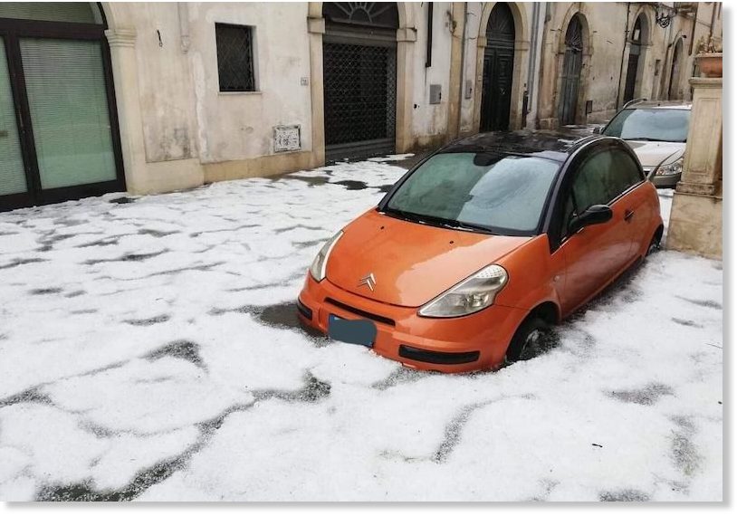 Monster hail storm in Puglia, Italy leaves up to 15 cm of ice on the