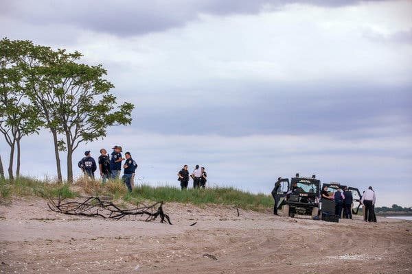 Investigators gather at Plumb Beach