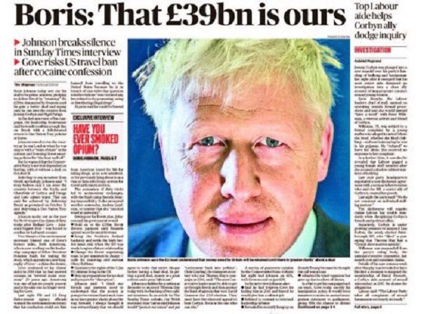 Boris Johnson in newspaper