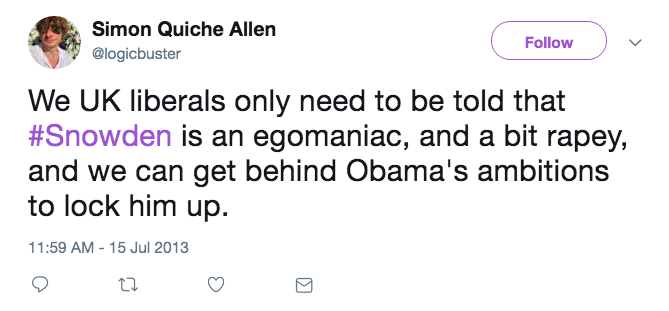Simon Allen tweet against Snowden