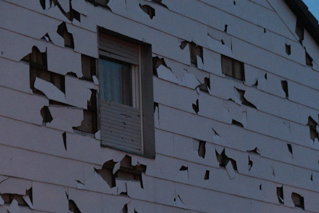 A house damaged by the hailstones in Germering, on the outskirts of Munich.