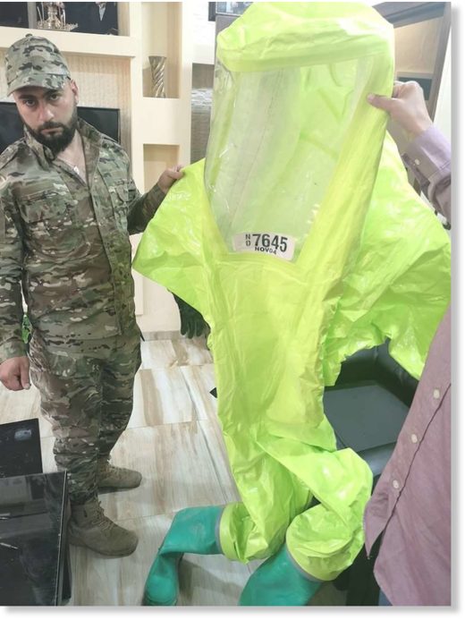 Click to enlarge U.K. Fire Service-supplied Hazmat suit found in the White Helmet center