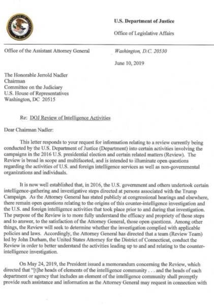 Click to enlarge DOJ letter Russiagate