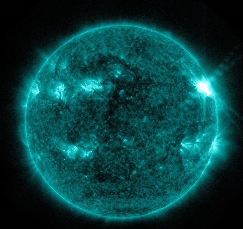 A NASA image showing sunspots in various stages of development