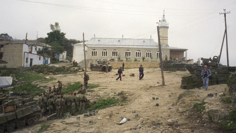 Police officers and militiamen in Dagestan