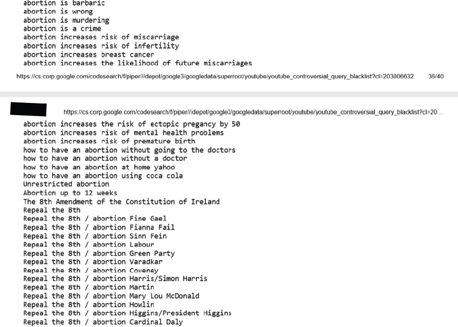 google blacklist terms irish election