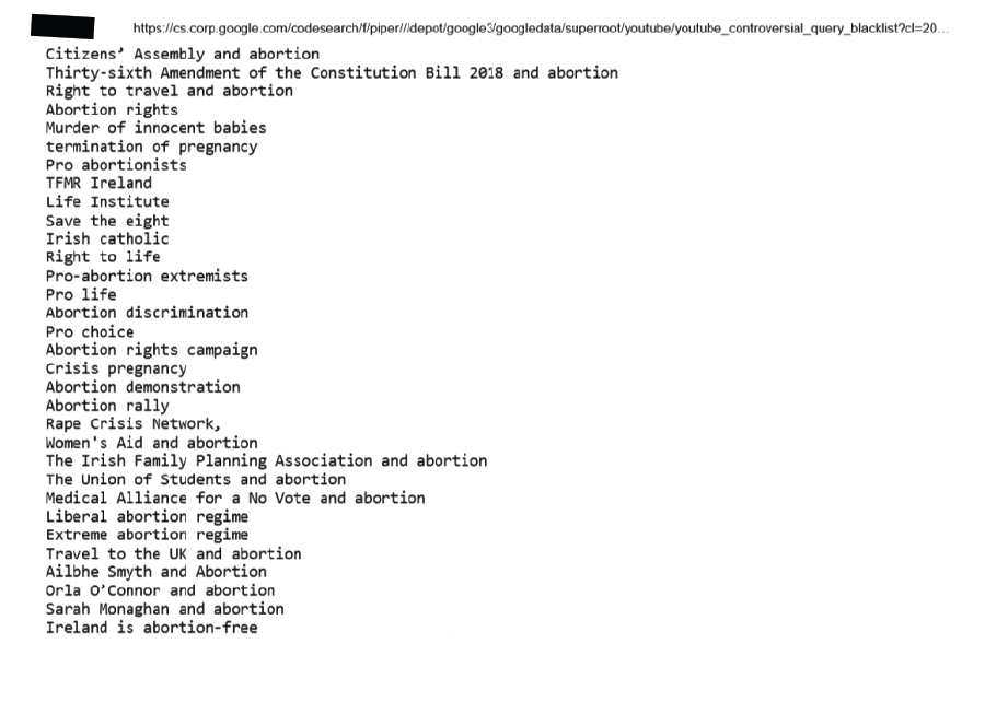 google blacklist terms irish election