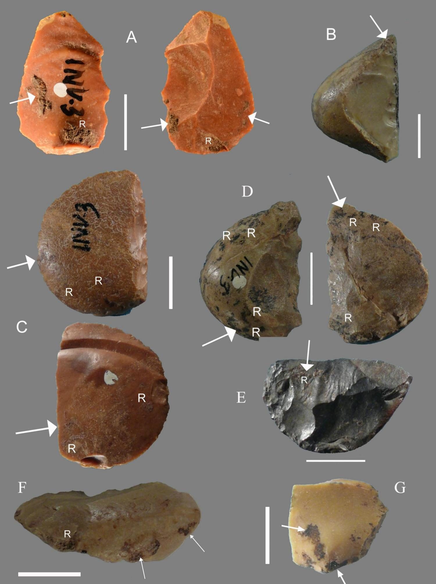 Click to enlarge Flints bearing traces of resin