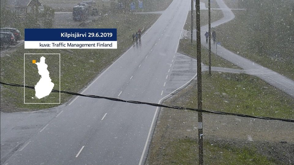 A snow flurry hit Kilpisjärvi on Saturday.