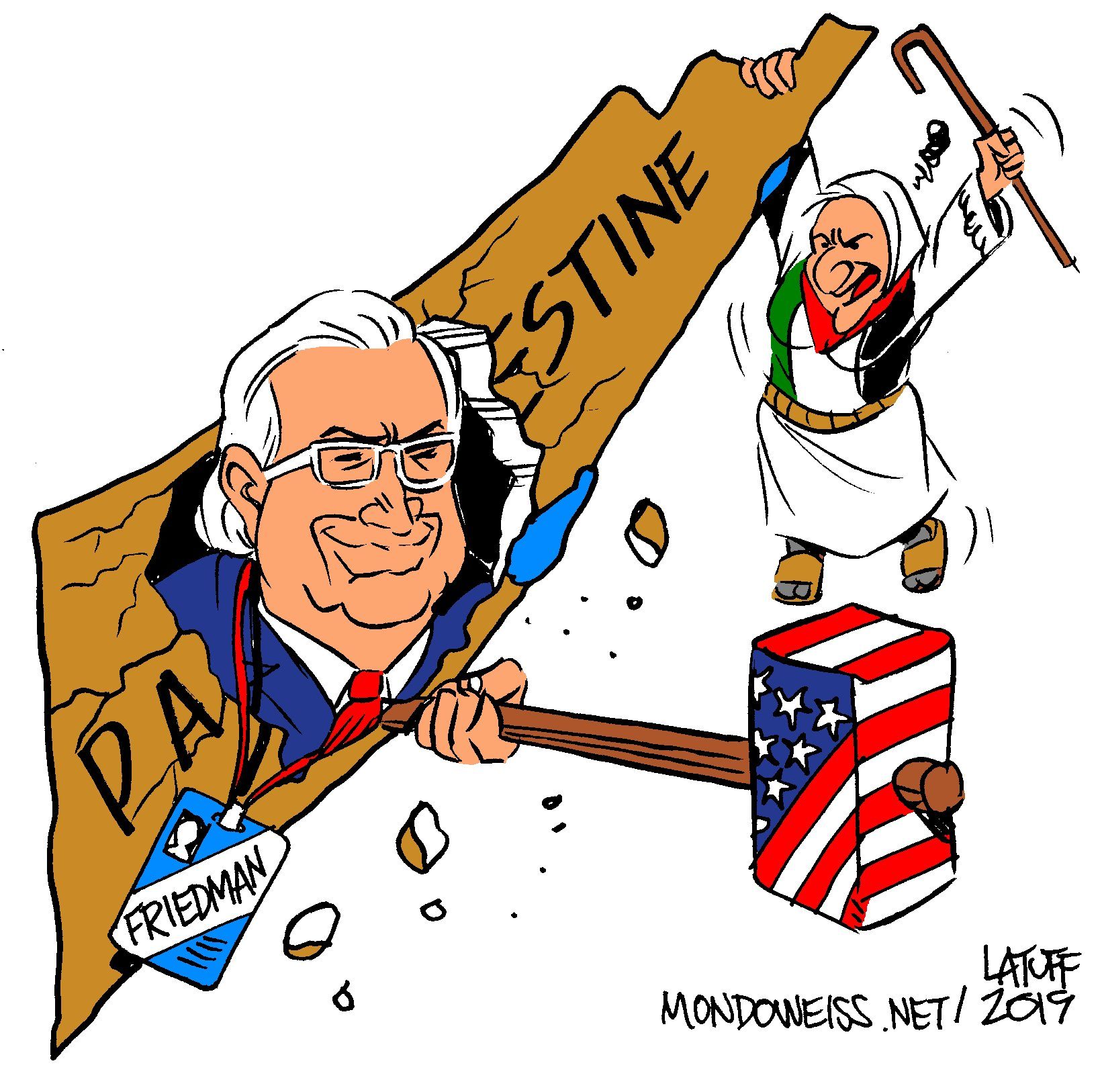 cartoon friedman breaks wall tunnel jerusalem