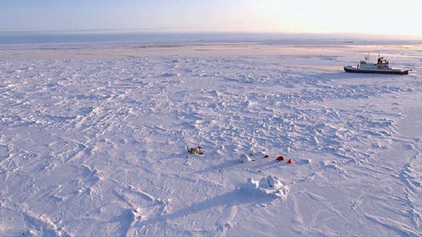 Research ship in the Arctic ice