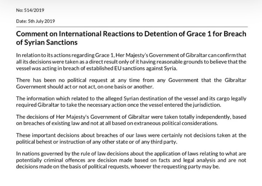 oil tanker seizure gibralter
