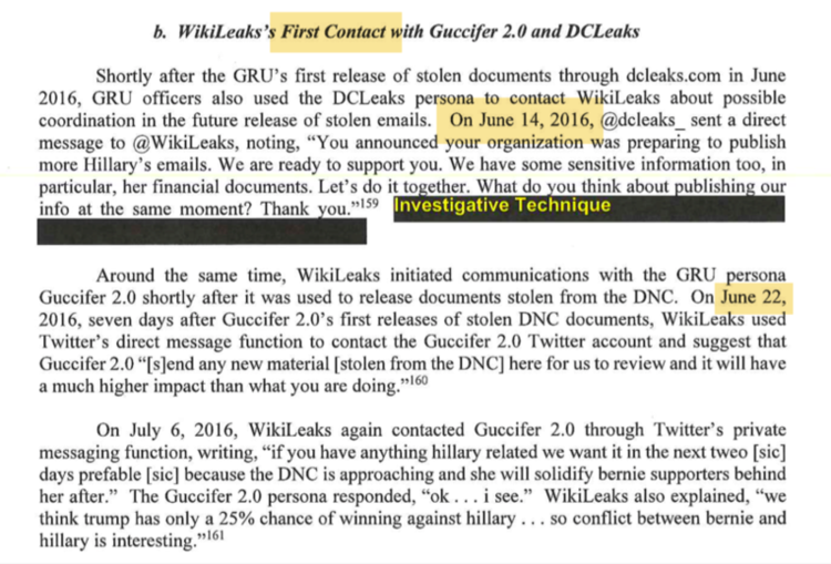 mueller report russian hacking wikileaks