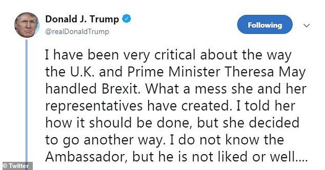 tump darroch leaked memo UK