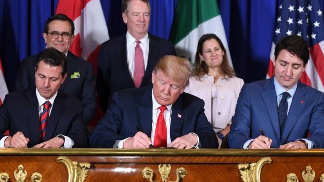 Click to enlarge Nieto Trump trudeau freeland USMCA siging