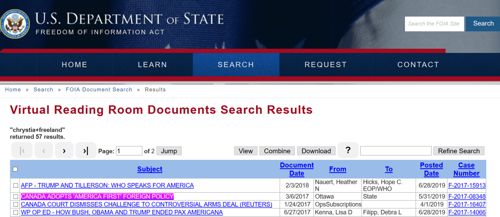 Click to enlarge state department search results canada us first
