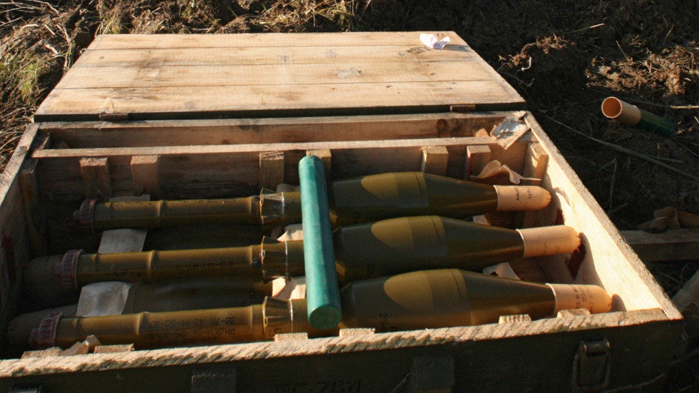A crate with RPG-7 rocket-propelled grenades