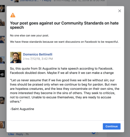 Click to enlarge hate speech augustine FB