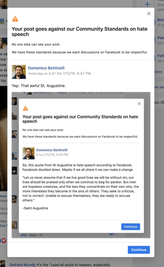 Click to enlarge hate speech augustine FB
