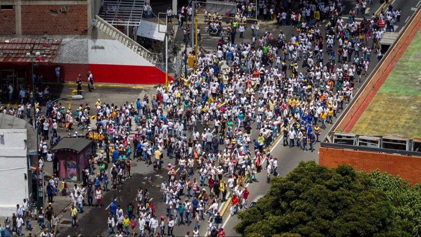 housands protest in Caracas, Venezuela.