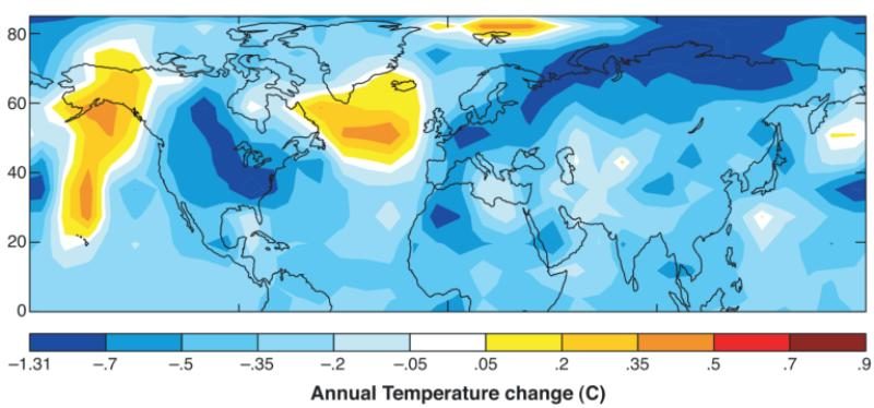 Click to enlarge NASA — temp changes during the years 1680 (Maunder Minimum) and 1780 (‘normal’ solar activity)