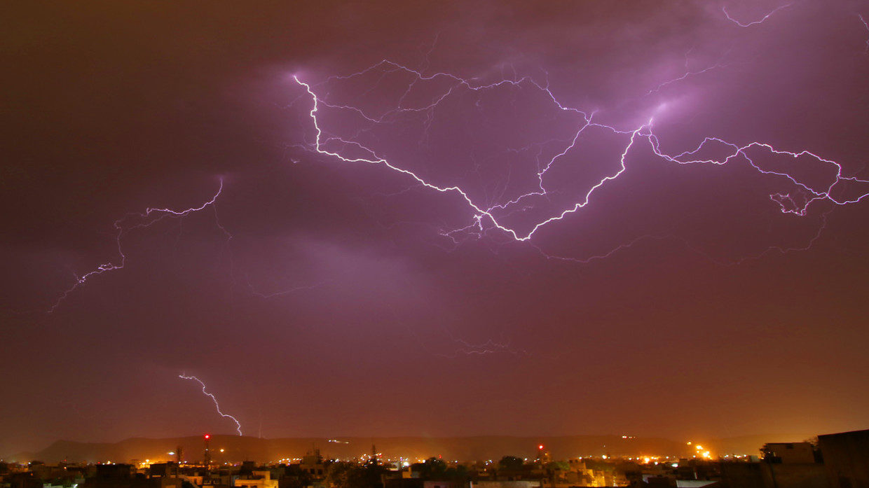 FILE PHOTO: Lightning strikes over Jaipur,
