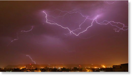 FILE PHOTO: Lightning strikes over Jaipur,