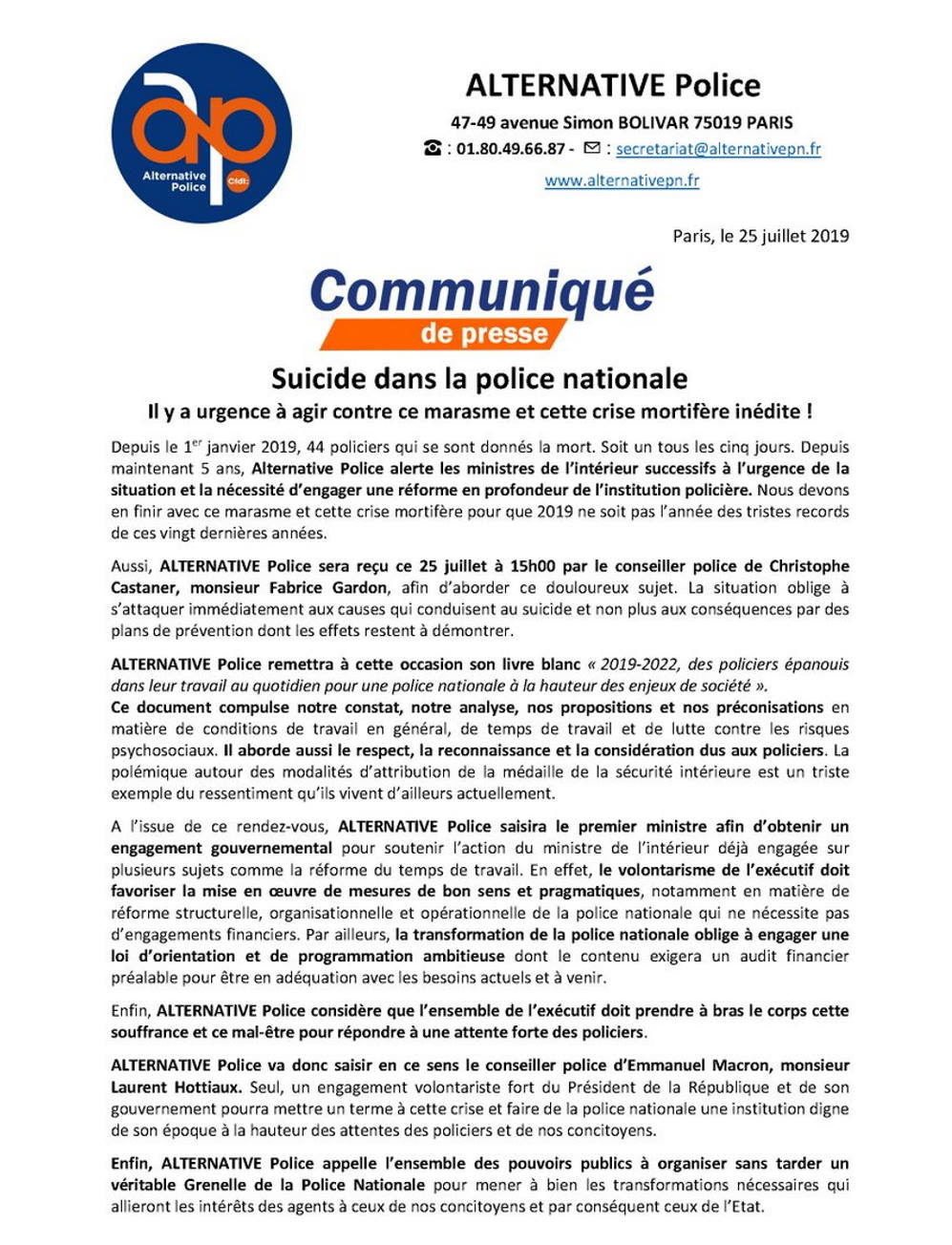 notice meeting france police suicides