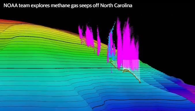 Click to enlarge NOAA team explores methane gas seeps off North Carolina