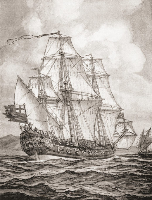 Click to enlarge HMS Roebuck surveys the New Guinea coast