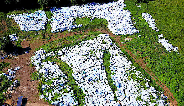 Field of water bottles