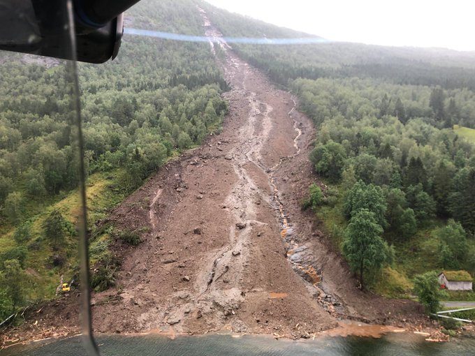 Landslide in Jølster, Norway, 30 July 2019.