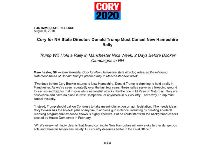 Click to enlarge Cory Booker statement