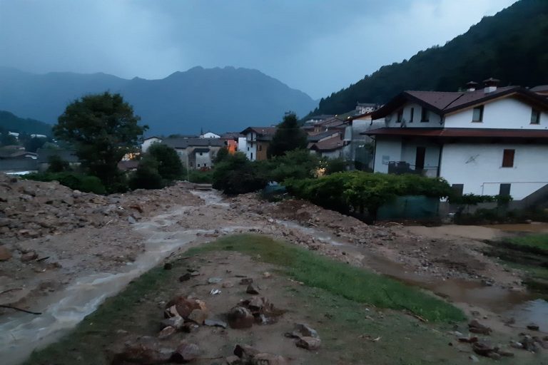 Floods and landslides in Casargo, Lombardy Italy, 06 August 2019.