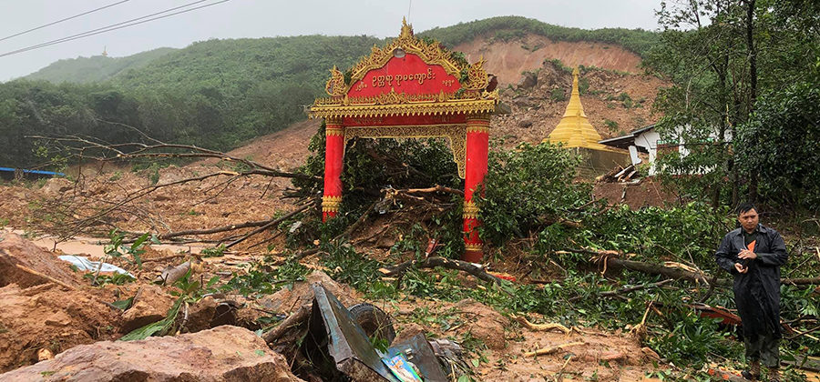 An area affected by landslides in Mutama Township, Mon State.