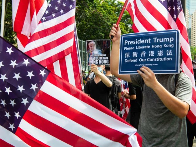 hong kong protesters US flag american
