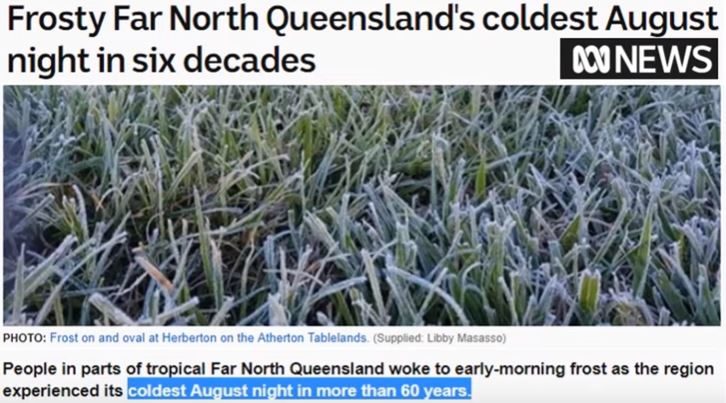Record cold in Cairns, Australia