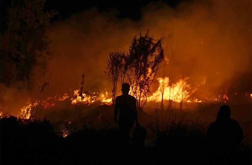 A man watches on as forests helplessly burn on the Indonesian island of Sumatra