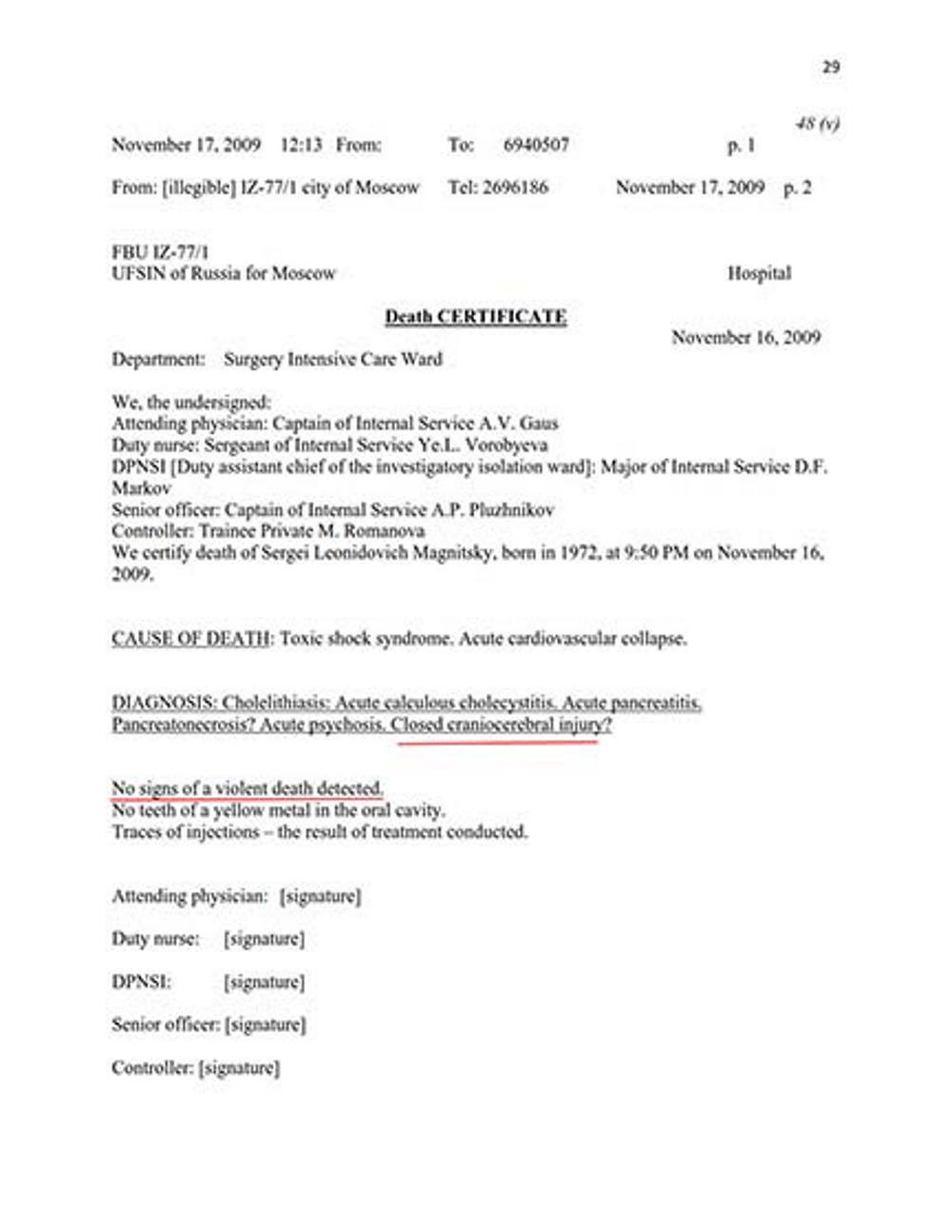 Click to enlarge magnitsky death certificate browder hoax