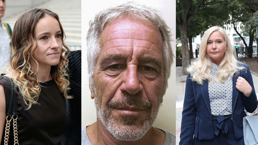 Click to enlarge Jeffrey Epstein (C) and two of his accusers, Teala Davies (L) and Virginia Giuffre (R).